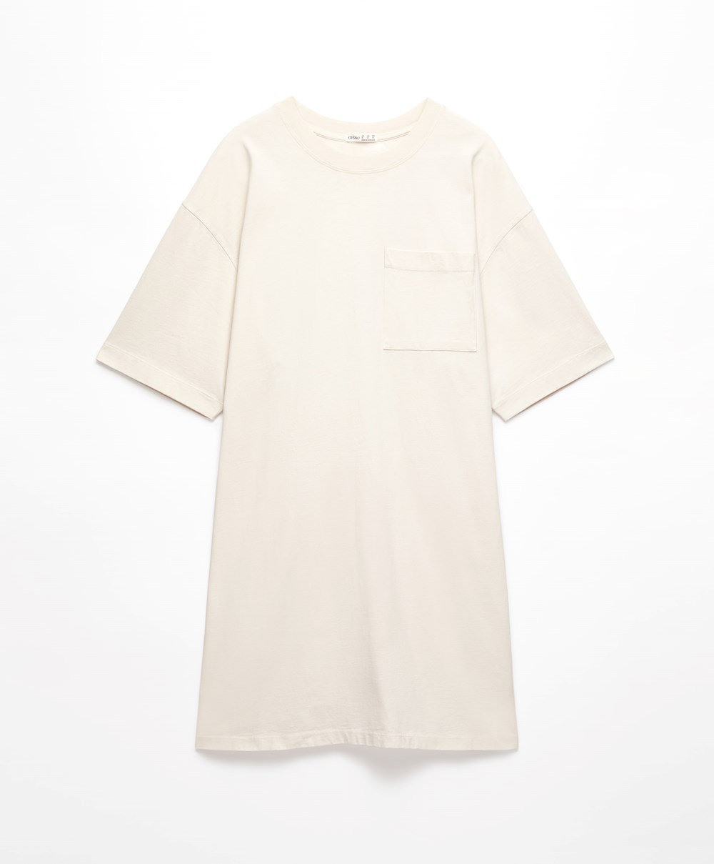 Oysho Washed 100% Pamut Long T-shirt Cream-white | MQKRNS-965