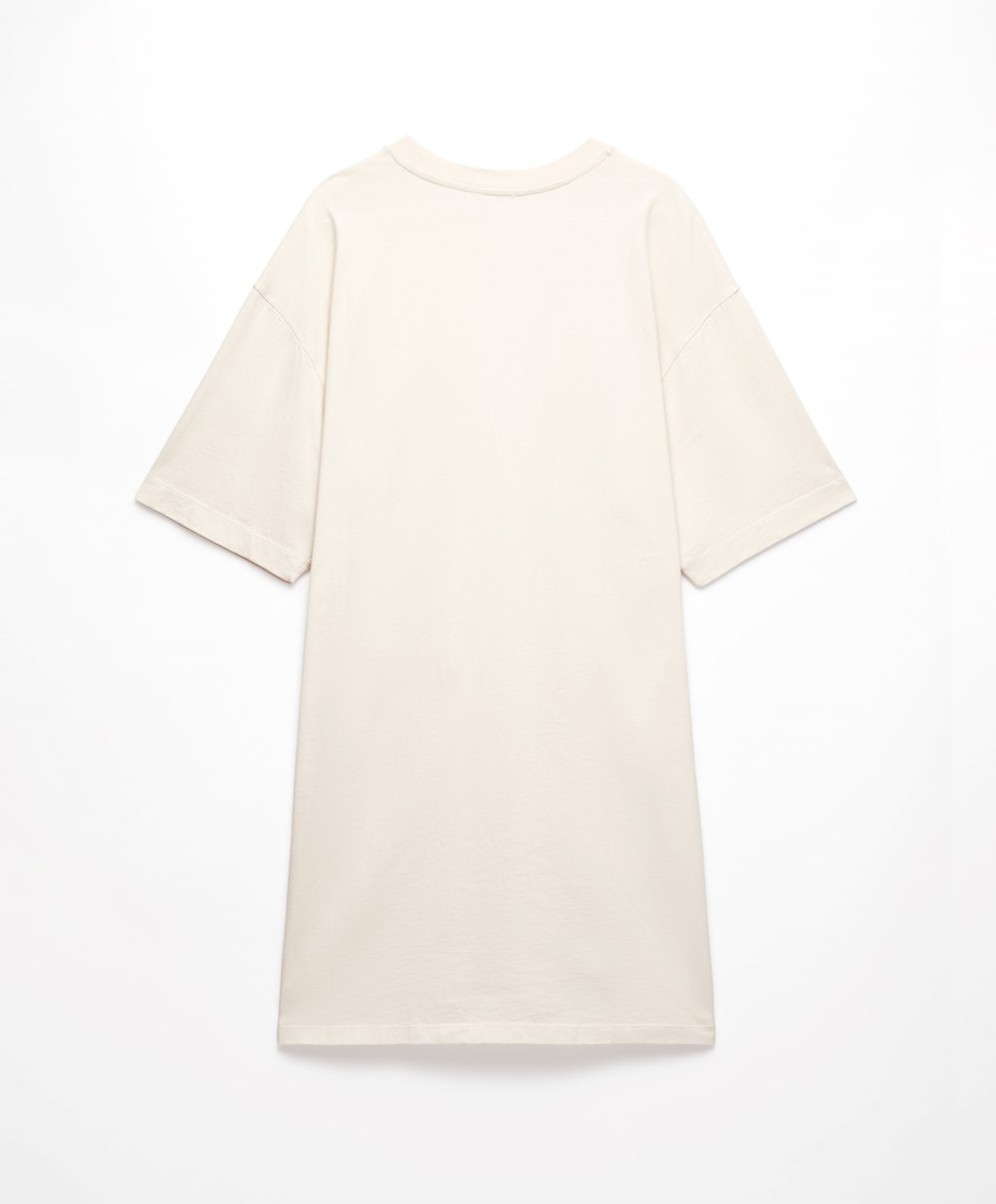 Oysho Washed 100% Pamut Long T-shirt Cream-white | MQKRNS-965