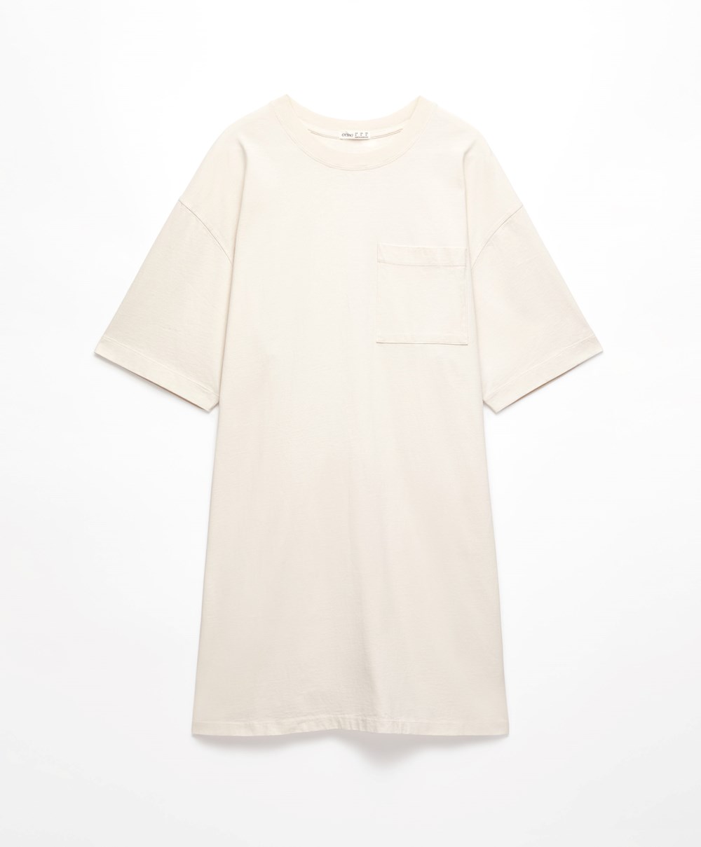 Oysho Washed 100% Pamut Long T-shirt Cream-white | RFCGDU-859