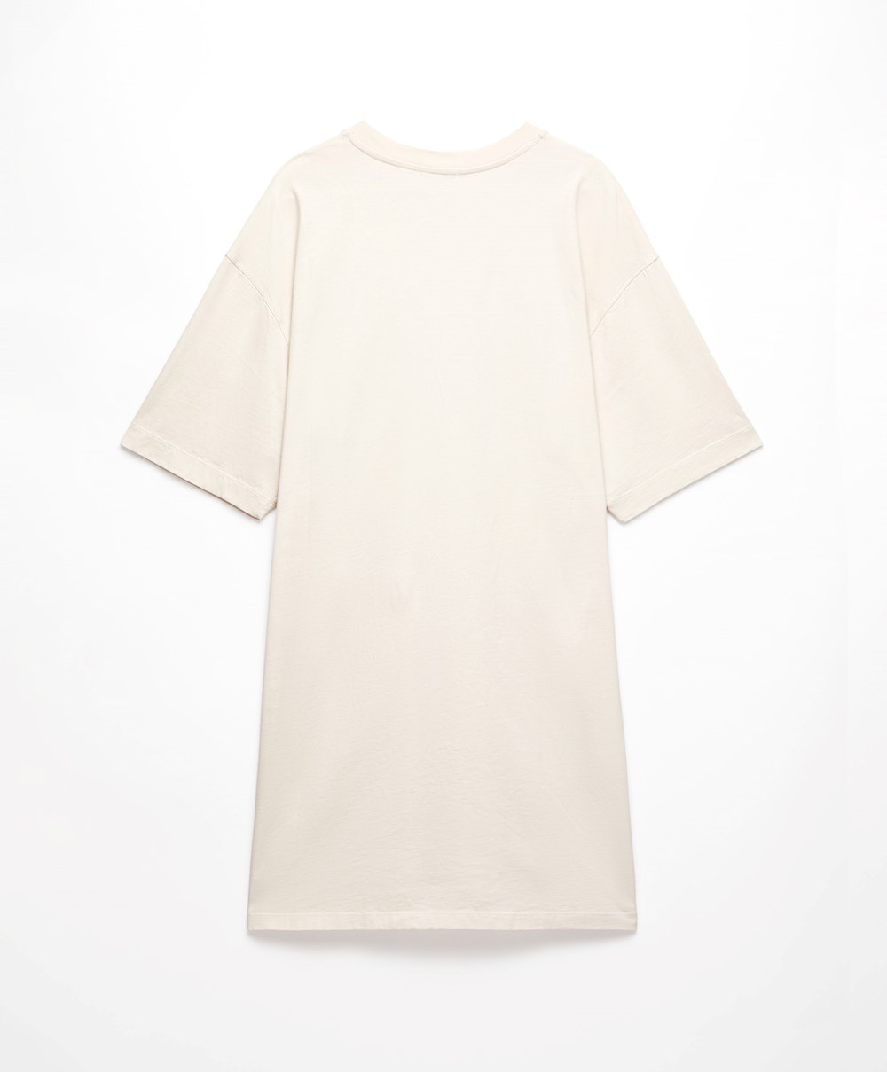 Oysho Washed 100% Pamut Long T-shirt Cream-white | RFCGDU-859