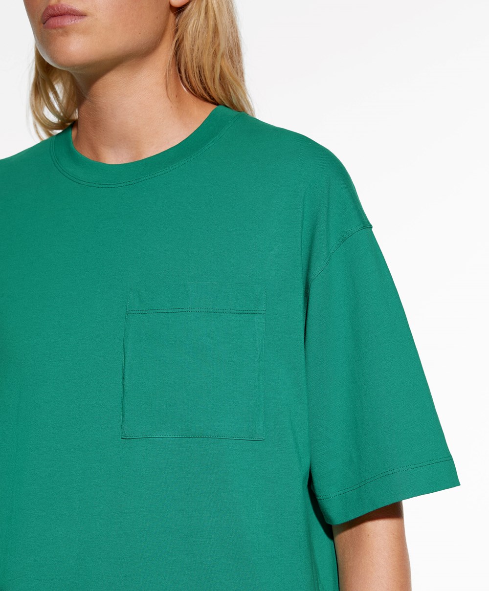 Oysho Washed 100% Pamut Long T-shirt Zöld | HISBWD-207