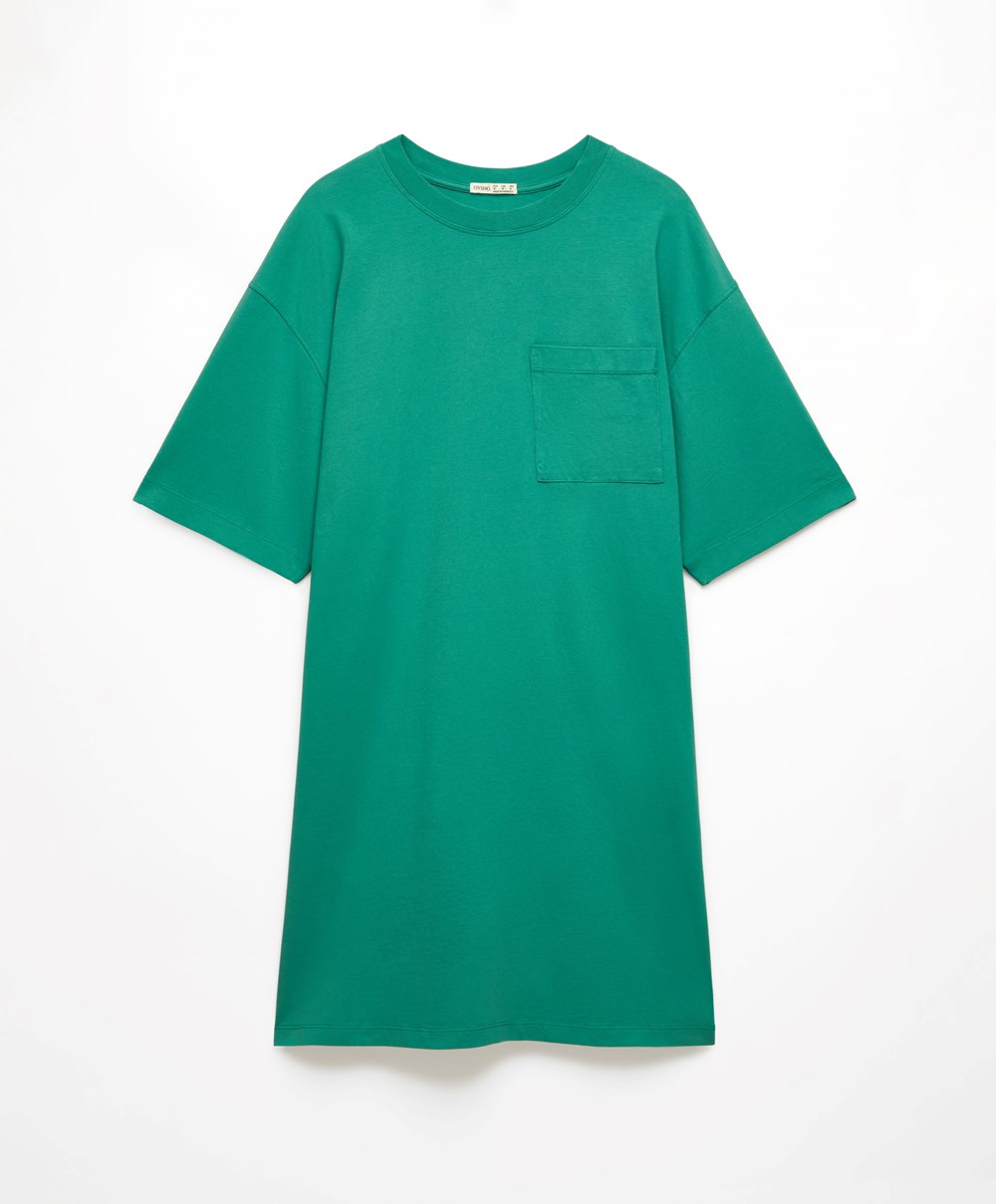 Oysho Washed 100% Pamut Long T-shirt Zöld | HISBWD-207