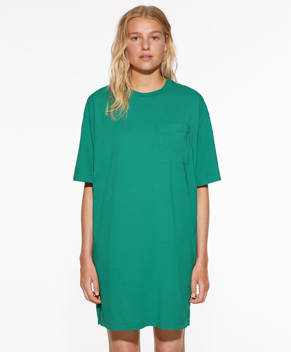 Oysho Washed 100% Pamut Long T-shirt Zöld | HISBWD-207