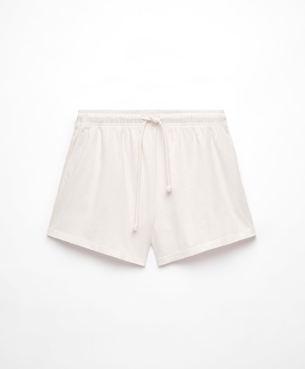 Oysho Washed 100% Pamut Shorts Cream-white | FNUXHZ-647