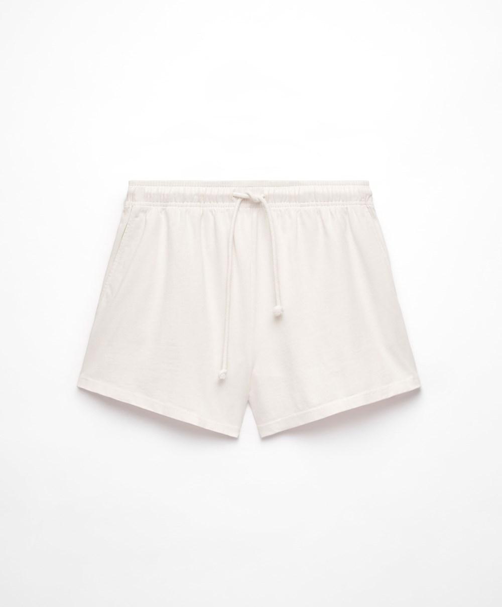 Oysho Washed 100% Pamut Shorts Cream-white | ITNHXG-783