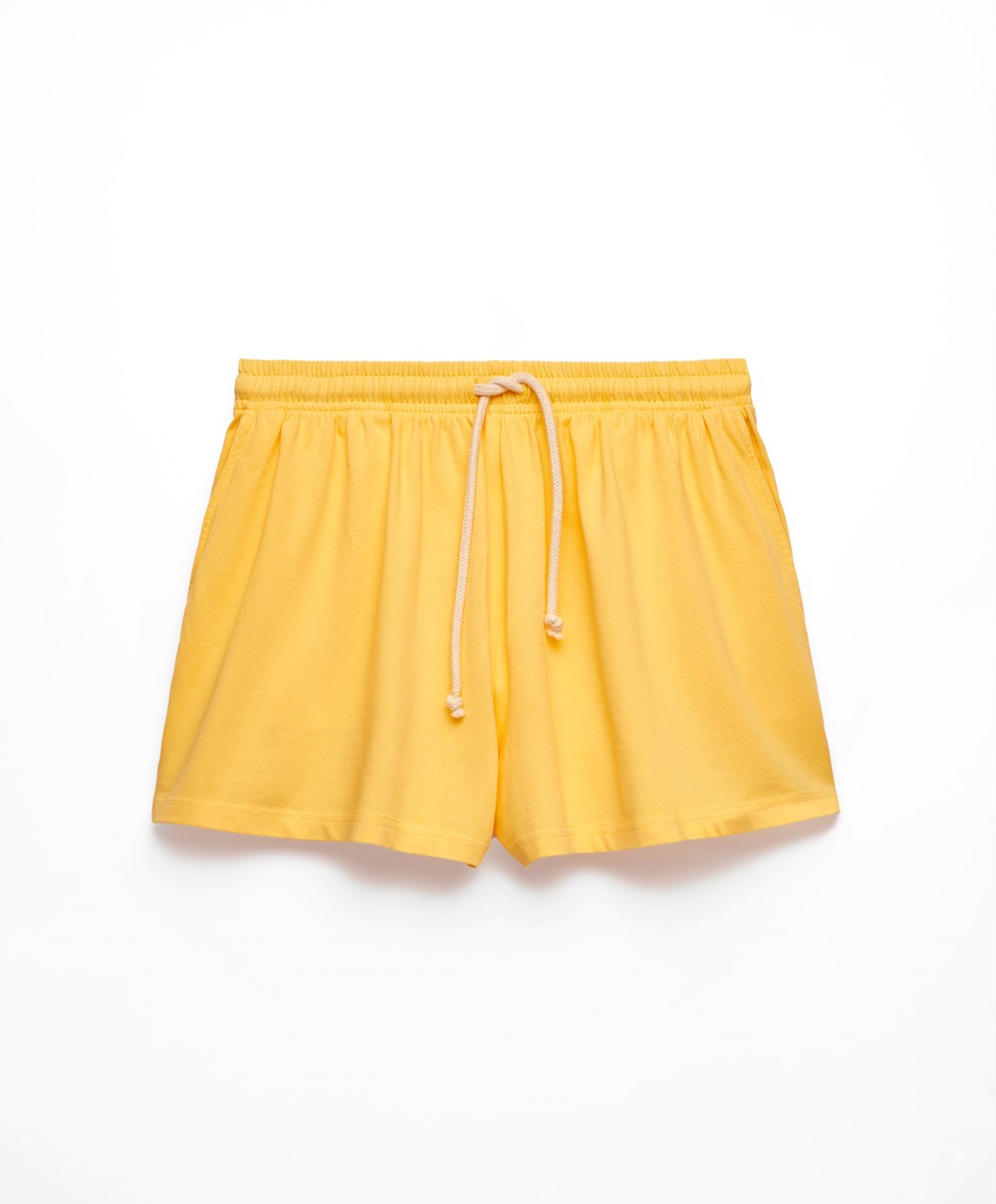 Oysho Washed 100% Pamut Shorts Mid-yellow | RHNUCS-645