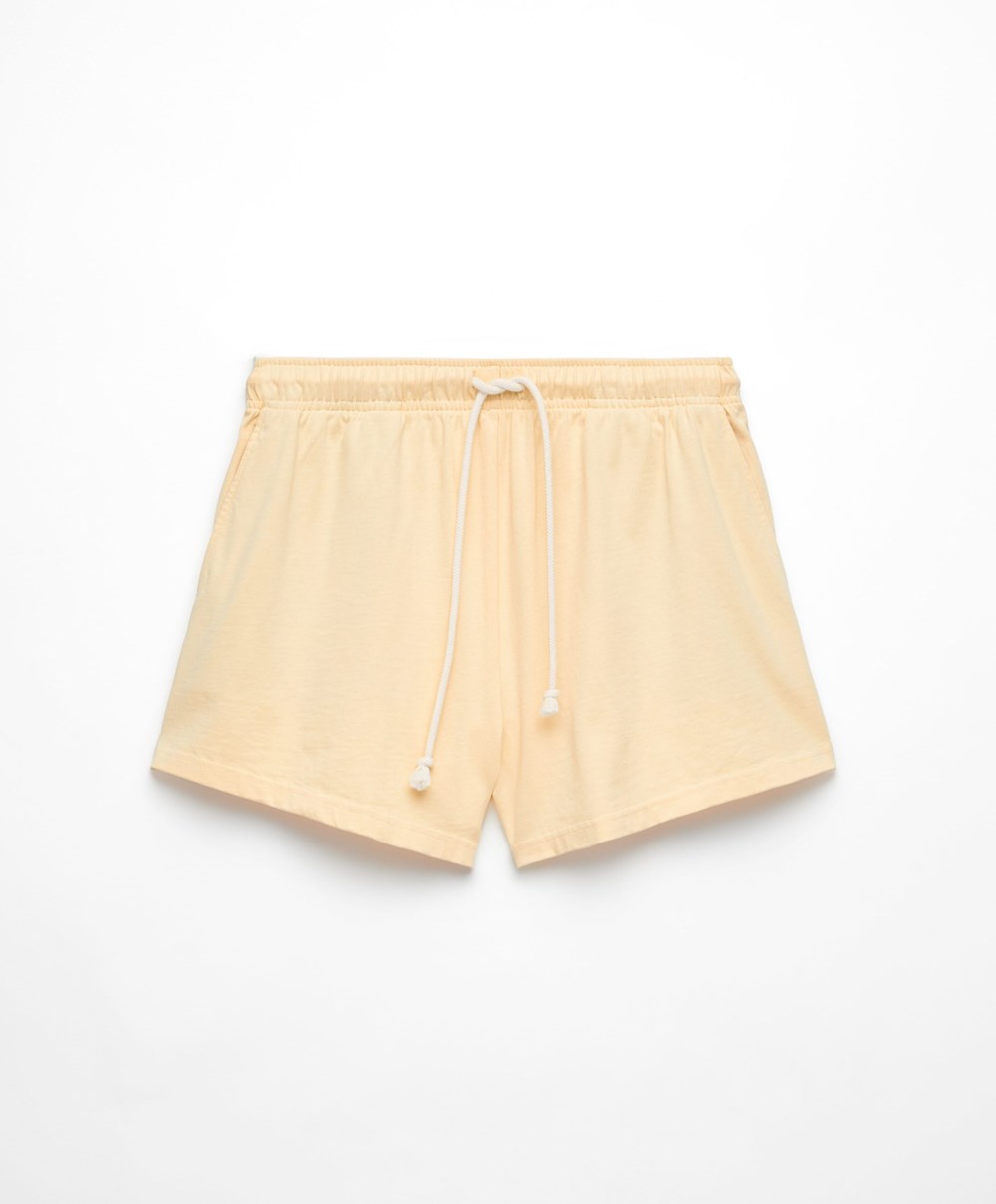 Oysho Washed 100% Pamut Shorts Sárga | UJRTZV-930