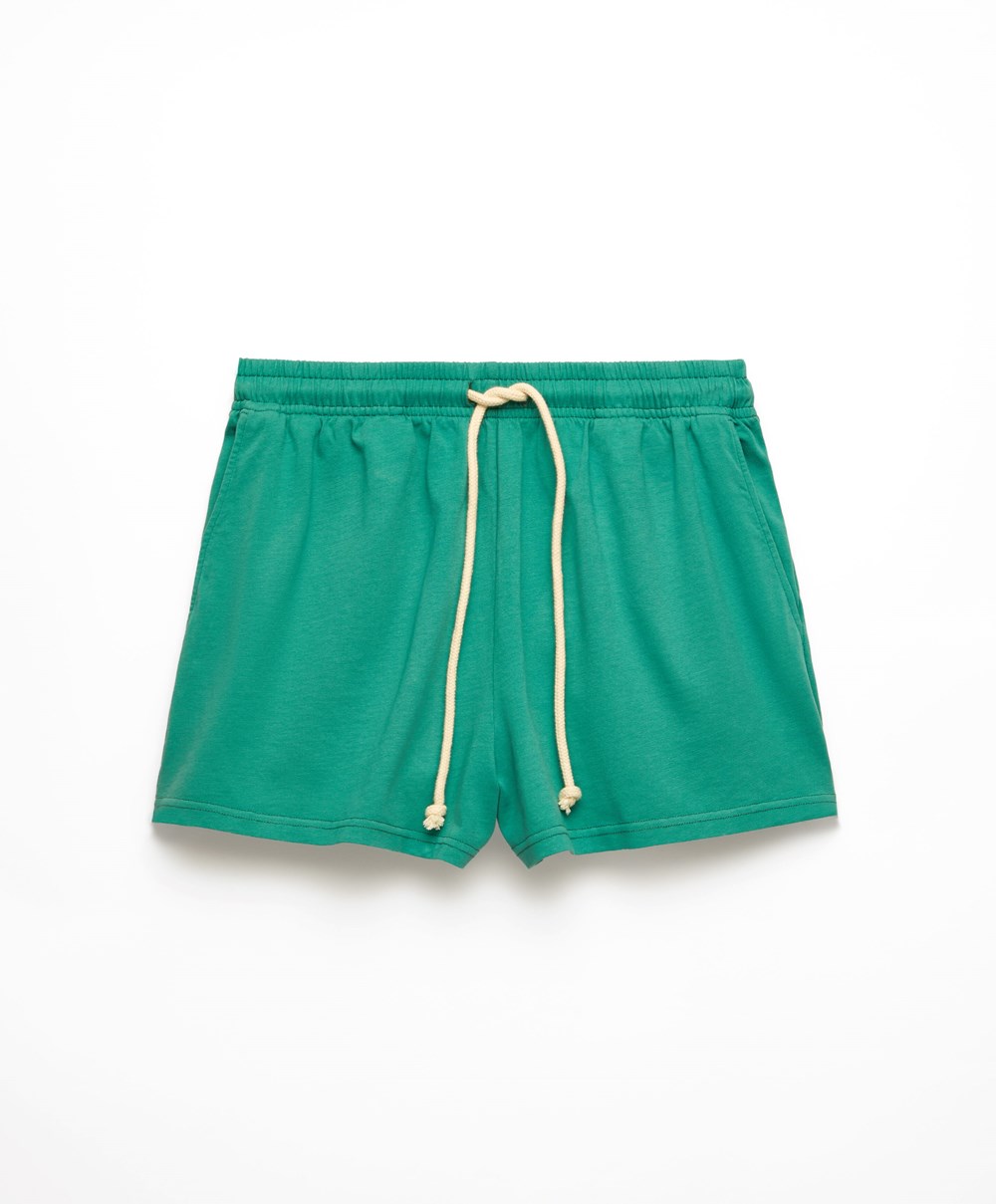 Oysho Washed 100% Pamut Shorts Zöld | DCHUYN-508