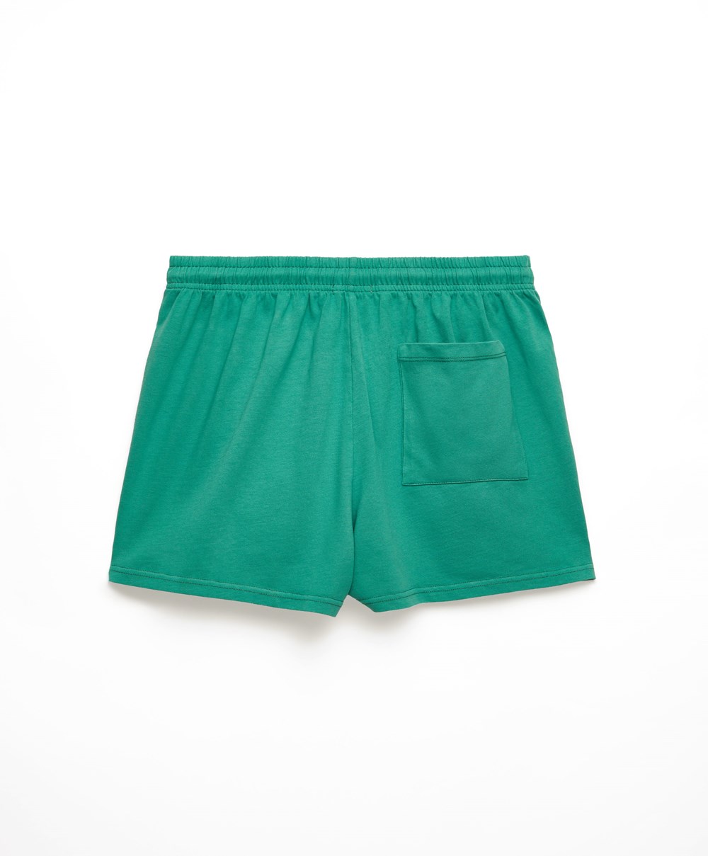 Oysho Washed 100% Pamut Shorts Zöld | ZJFBVA-654