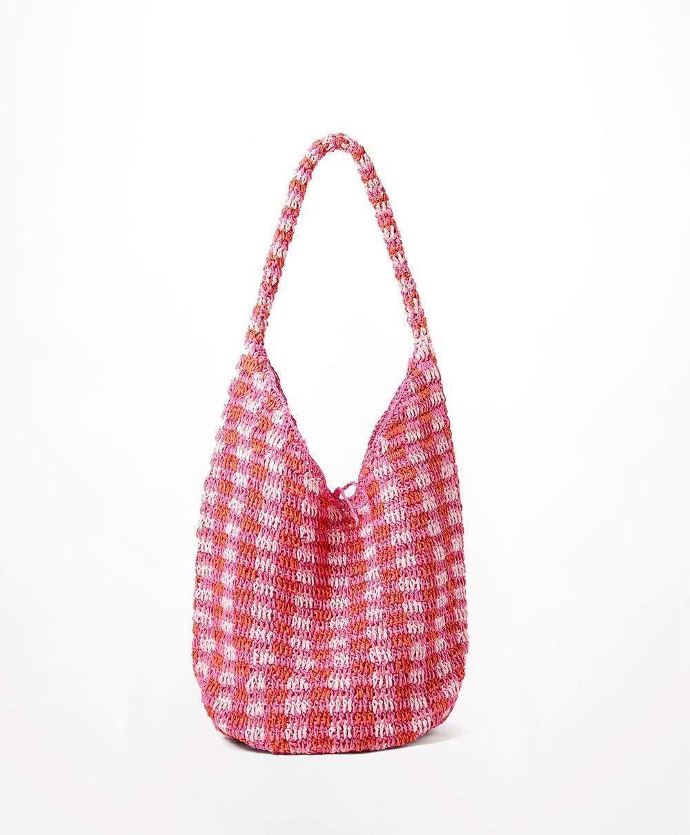 Oysho Woven Hobo Bag Fukszia | CYMKPR-652