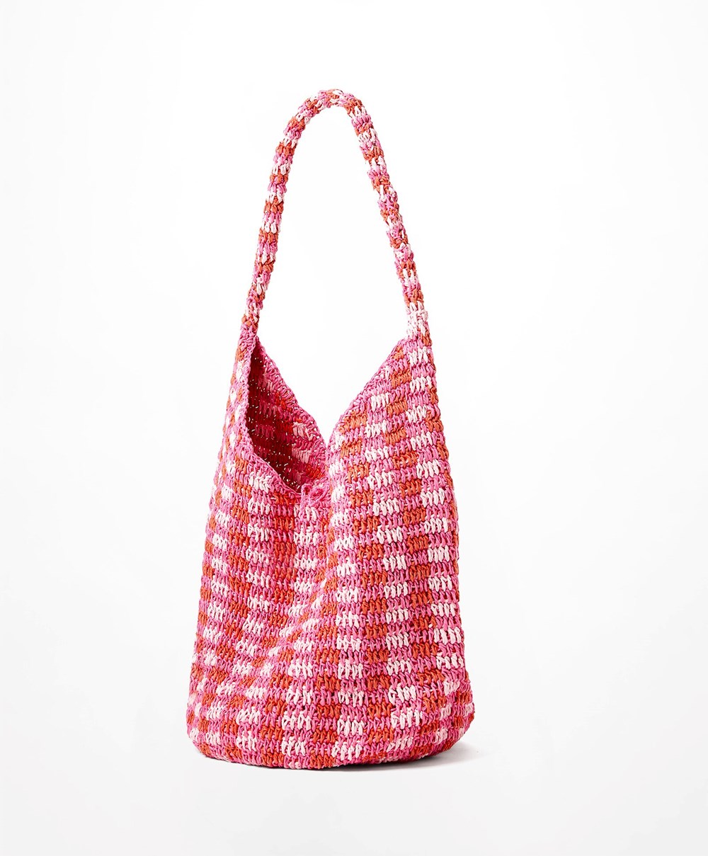 Oysho Woven Hobo Bag Fukszia | CYMKPR-652