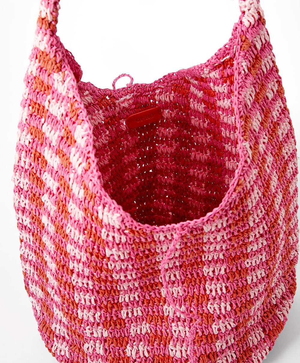 Oysho Woven Hobo Bag Fukszia | CYMKPR-652