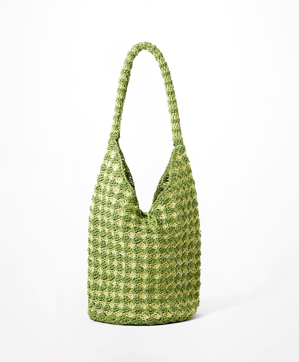 Oysho Woven Hobo Bag Zöld | ZJMUGO-294