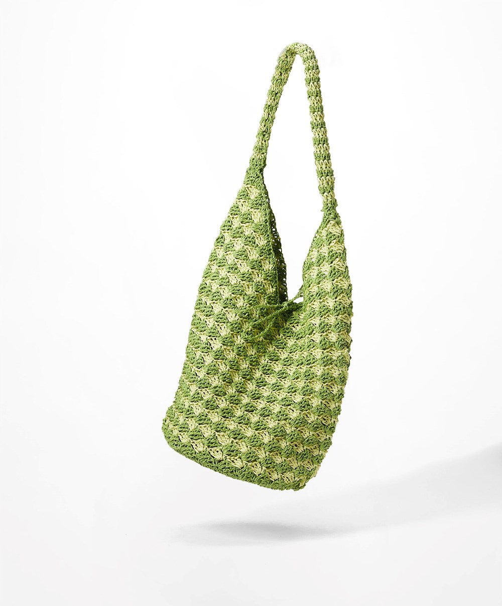 Oysho Woven Hobo Bag Zöld | ZJMUGO-294