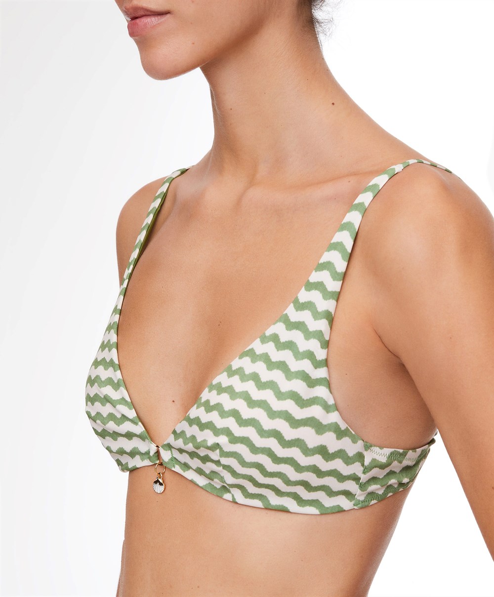 Oysho Zigzag Halter Bikini Top Zöld | NYVEKL-785