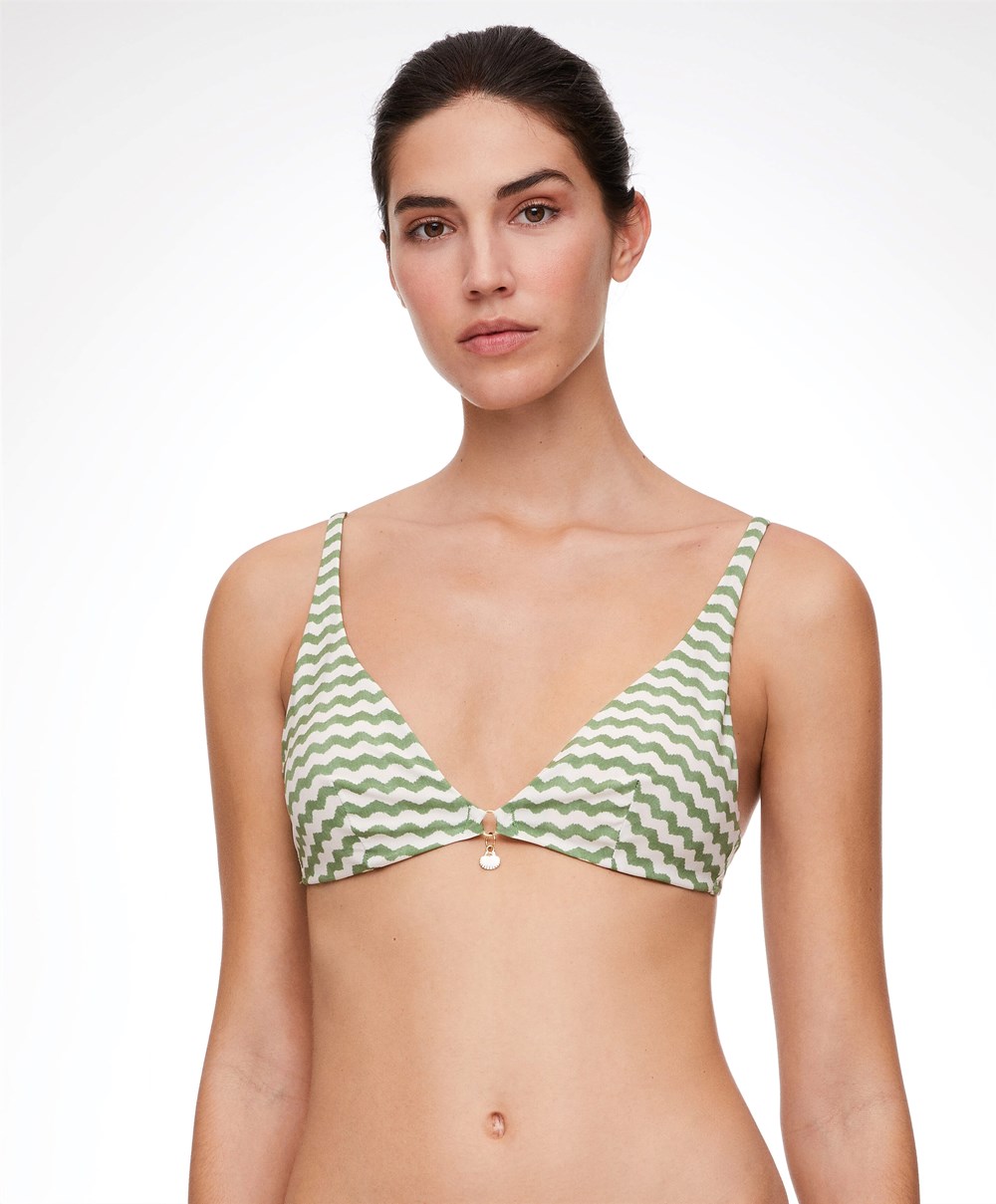 Oysho Zigzag Halter Bikini Top Zöld | NYVEKL-785