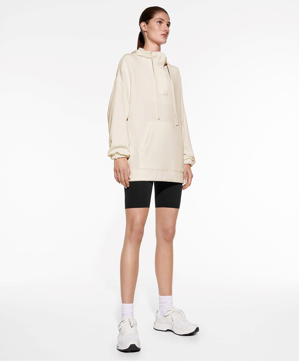 Oysho Zip Soft-touch Modal Oversize Pulóver Cream-white | IZGVYJ-493