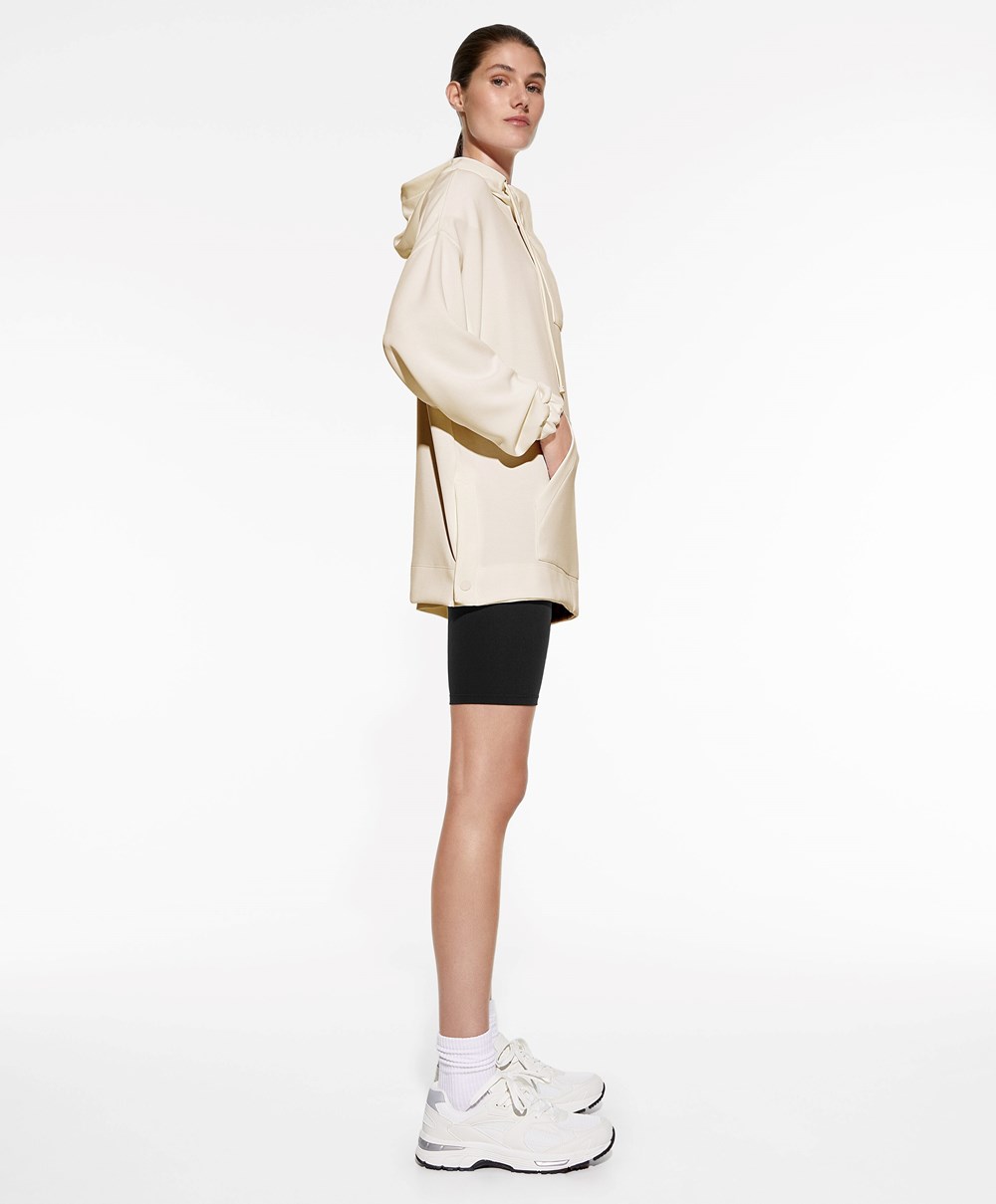 Oysho Zip Soft-touch Modal Oversize Pulóver Cream-white | IZGVYJ-493