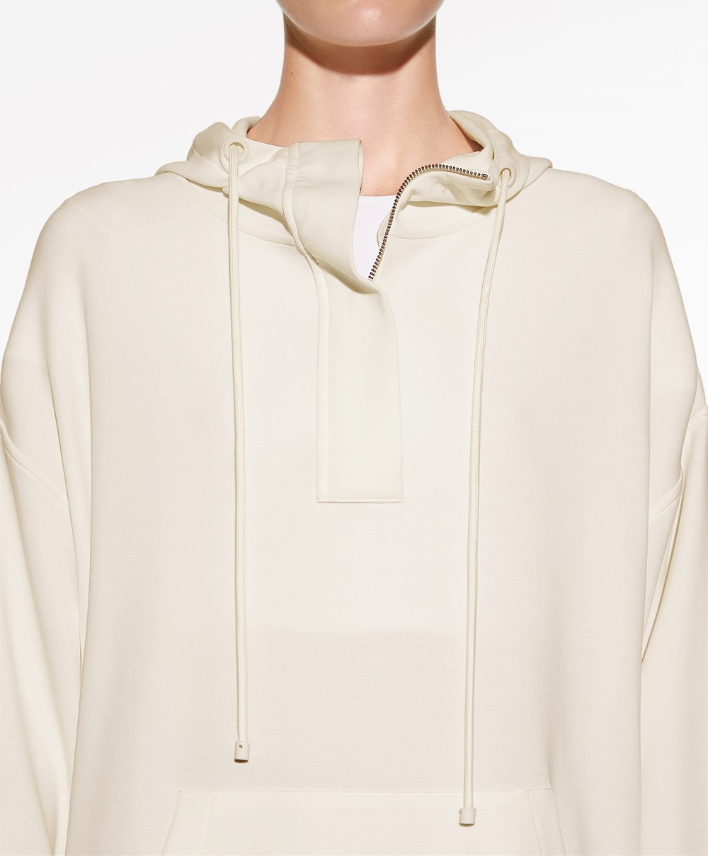 Oysho Zip Soft-touch Modal Oversize Pulóver Cream-white | IZGVYJ-493