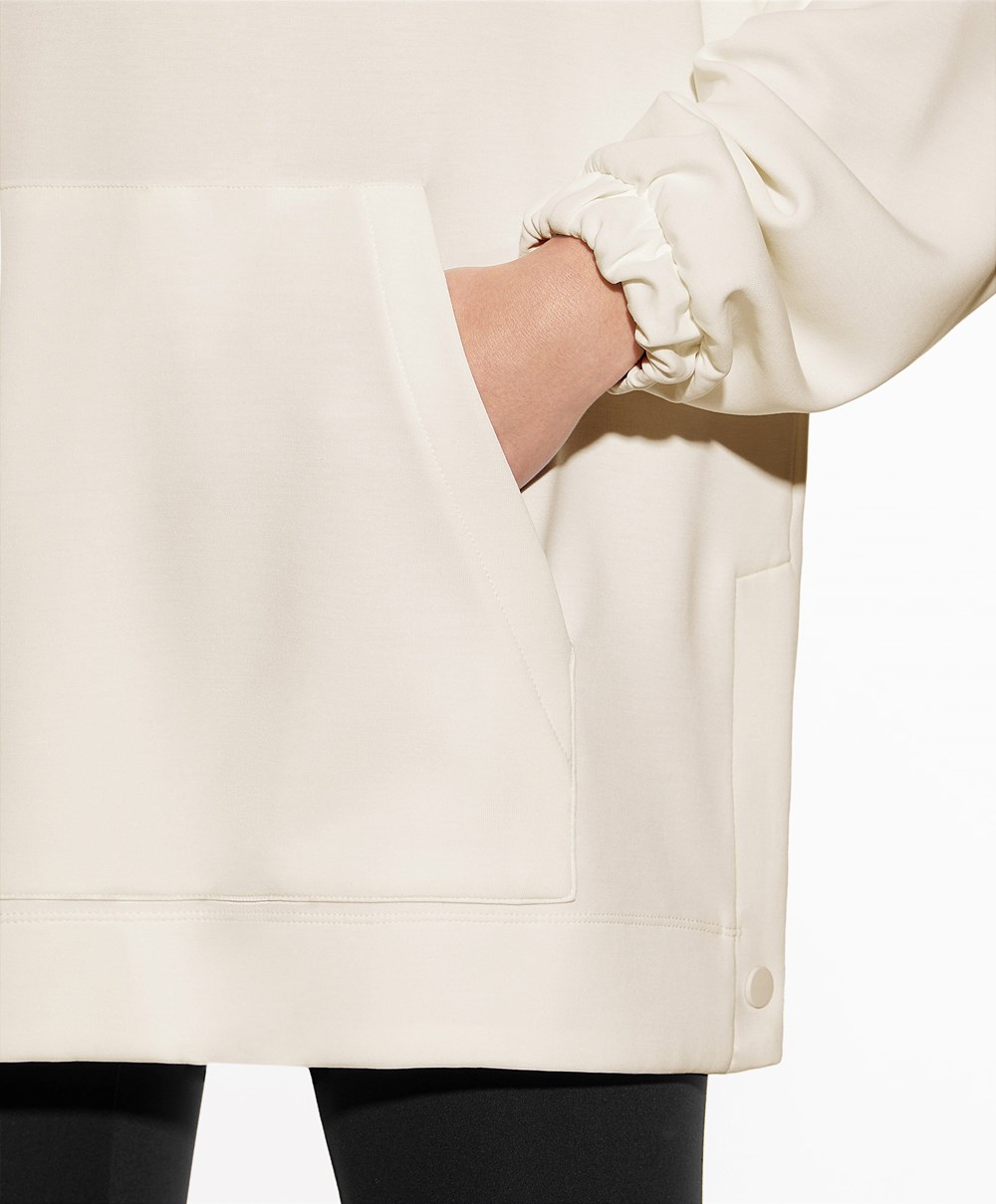 Oysho Zip Soft-touch Modal Oversize Pulóver Cream-white | IZGVYJ-493