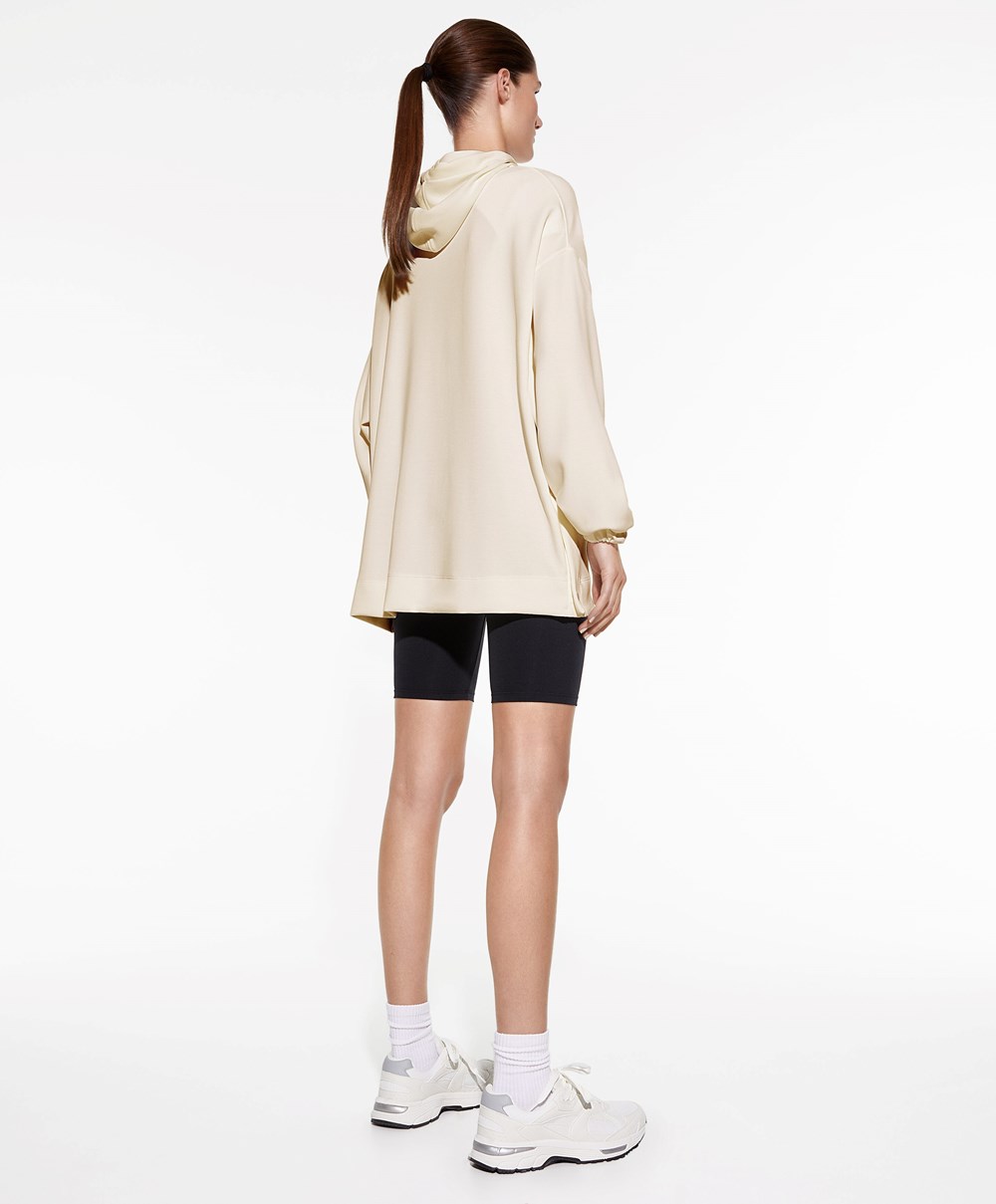 Oysho Zip Soft-touch Modal Oversize Pulóver Cream-white | IZGVYJ-493