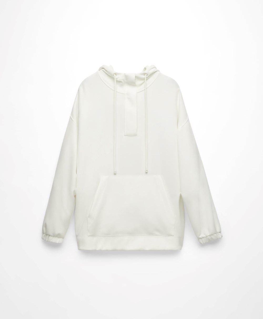 Oysho Zip Soft-touch Modal Oversize Pulóver Cream-white | IZGVYJ-493