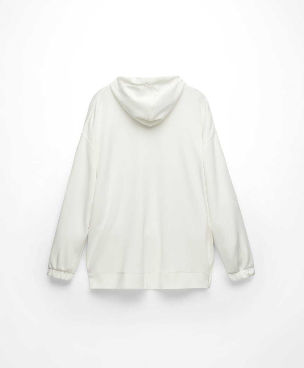 Oysho Zip Soft-touch Modal Oversize Pulóver Cream-white | IZGVYJ-493