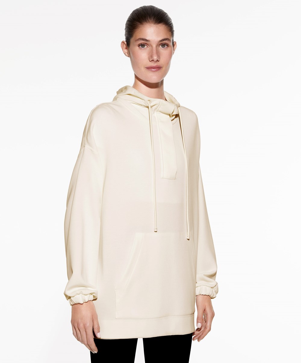 Oysho Zip Soft-touch Modal Oversize Pulóver Cream-white | IZGVYJ-493