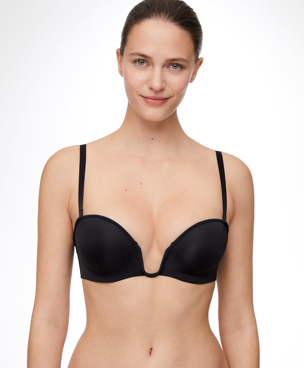 Oysho “u”-neck Removable Straps Bra Fekete | CVQTRW-857