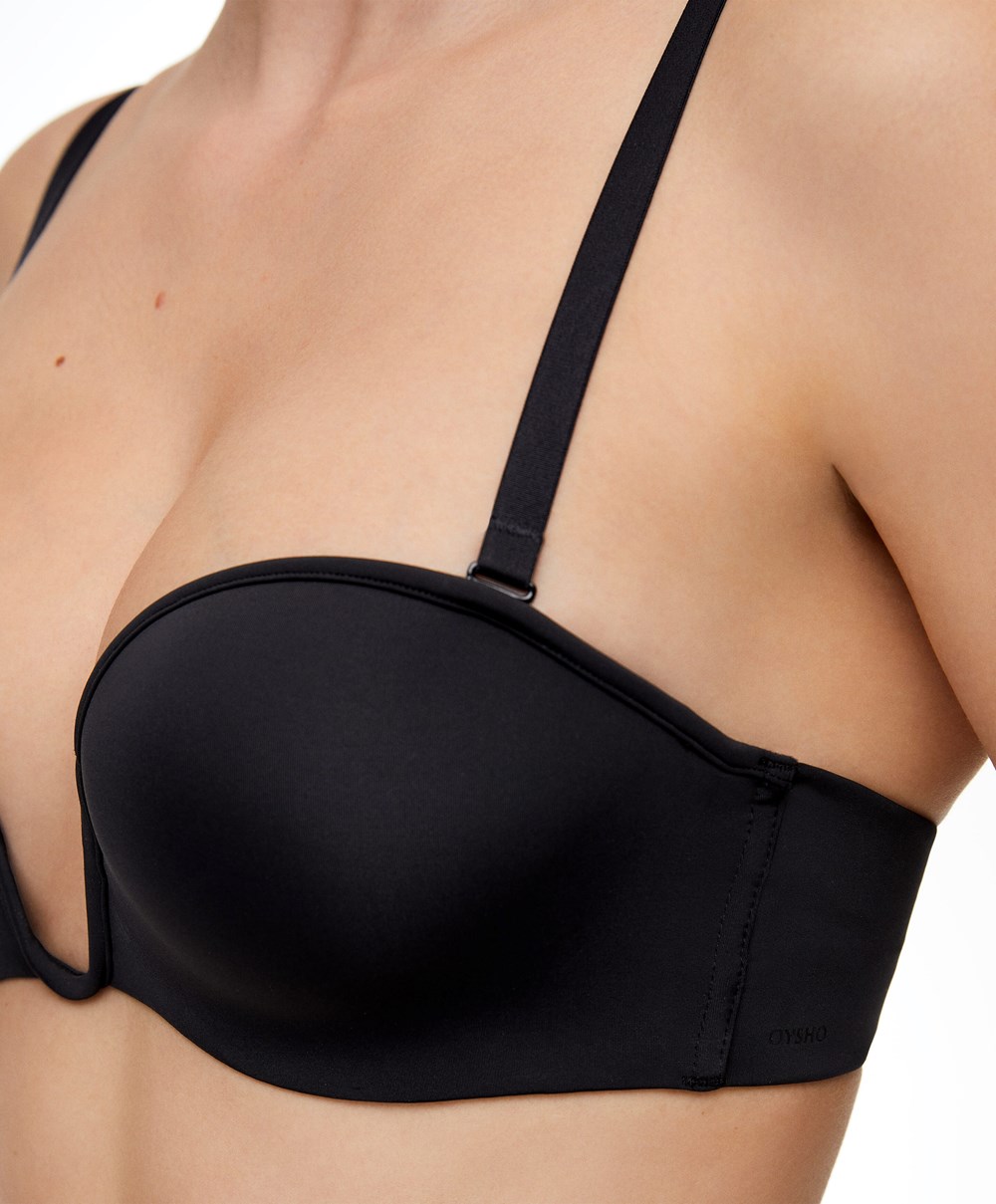 Oysho “u”-neck Removable Straps Bra Fekete | CVQTRW-857