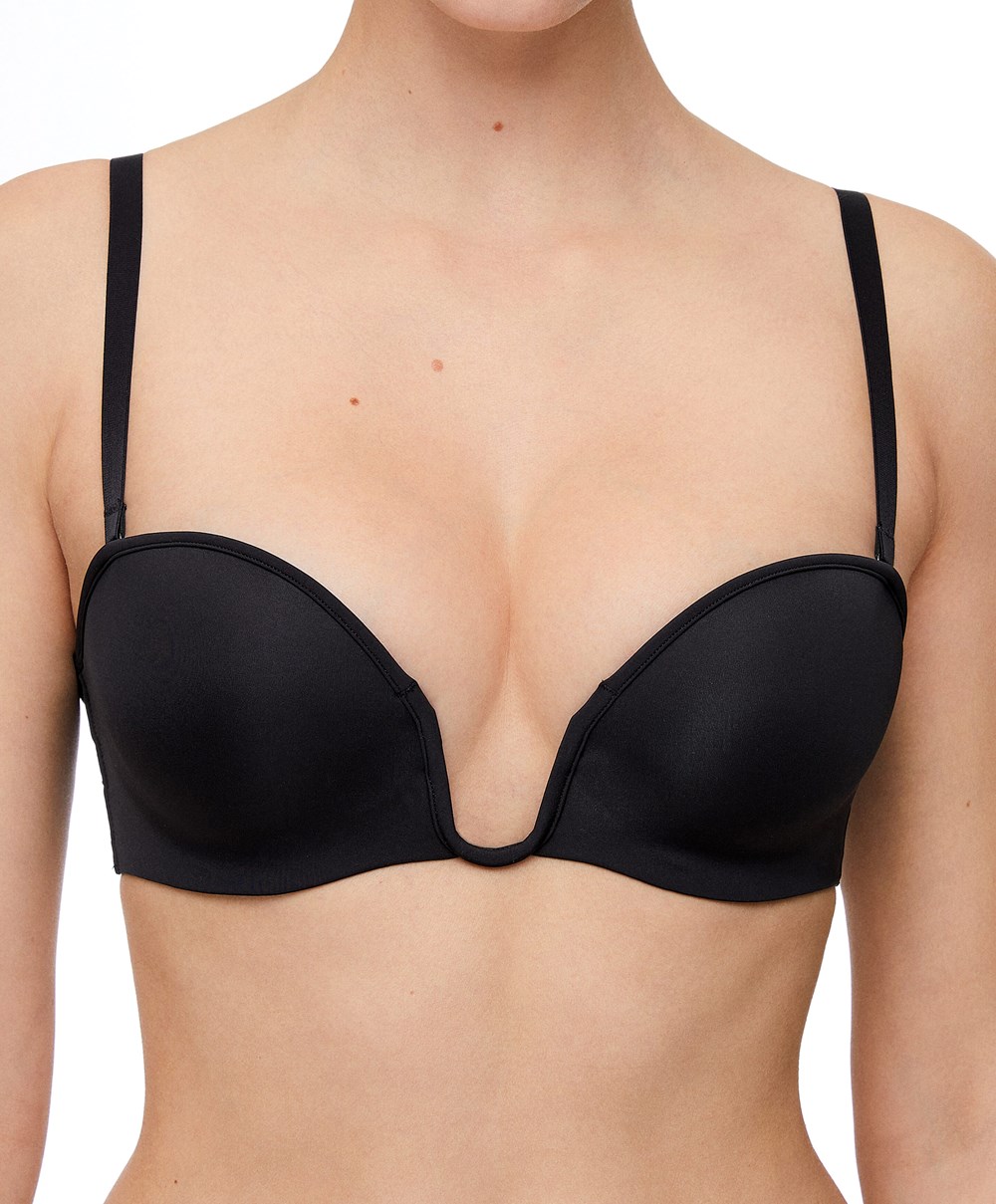 Oysho “u”-neck Removable Straps Bra Fekete | CVQTRW-857