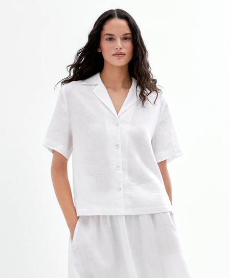 Oysho 100% Linen Shirt Fehér | IXUYVF-430