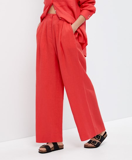 Oysho 100% Linen Széles Cipő-leg Trousers Narancssárga | PVQUSG-485