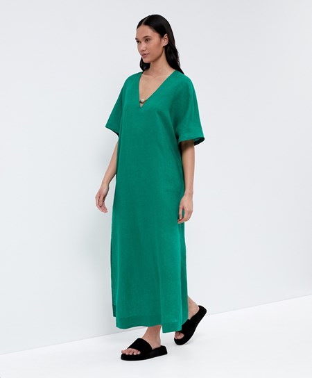 Oysho 100% Linen Tunic Ruha Zöld | PVMXCR-207