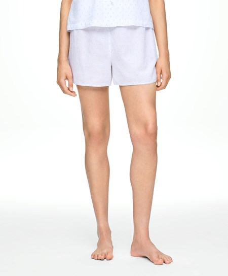 Oysho 100% Pamut Plumeti Shorts Fehér | COVLQR-346