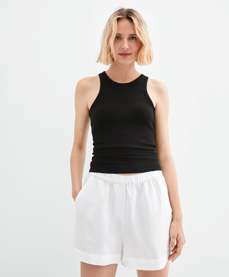 Oysho Bordázott Vest Top Fekete | PGQFCZ-047