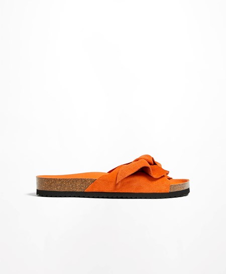 Oysho Bőr Bow Sandals Narancssárga | YLAVQC-098