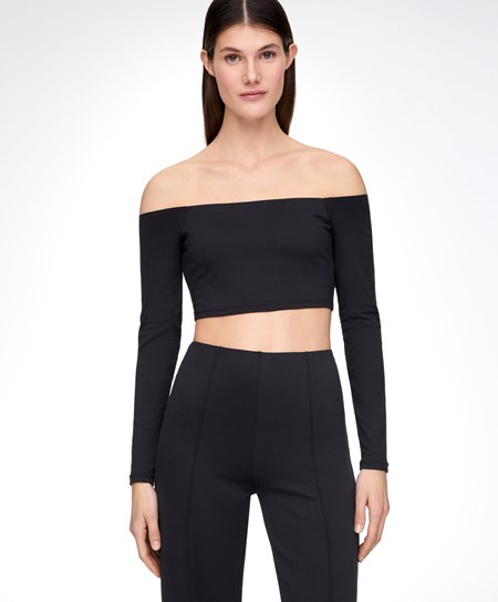 Oysho Comfortlux Off-the-shoulder Top With Cups Fekete | ZHLAJP-190