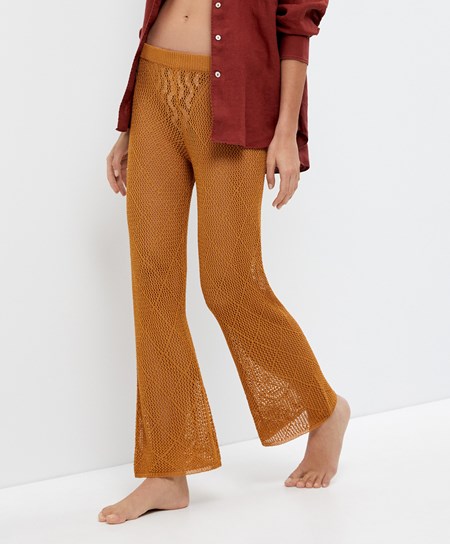 Oysho Crochet Cropped Trousers Honey | FNCXJO-248