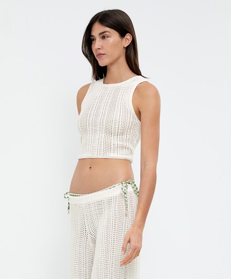 Oysho Cropped Crochet Top Bone Whte | IFYUNJ-913