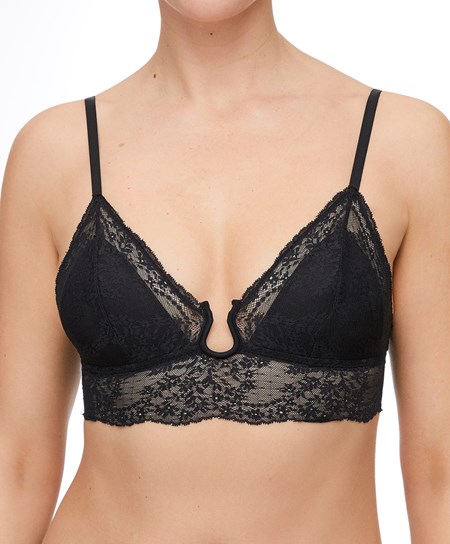 Oysho Csipke Bralette Fekete | AQBFLW-078