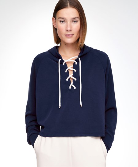 Oysho Csipke-up Modal Sweatshirt Sötétkék Kék | NLYPKB-340