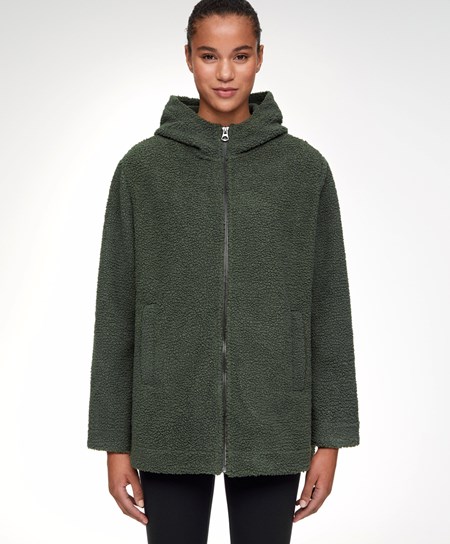 Oysho Csuklyás Fleece Jacket Khaki | JEMQAC-807