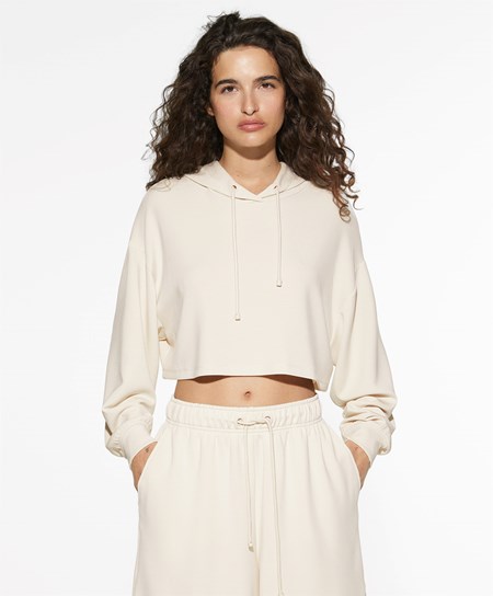 Oysho Csuklyás Modal Crop Sweatshirt Stone | CRZEFO-289