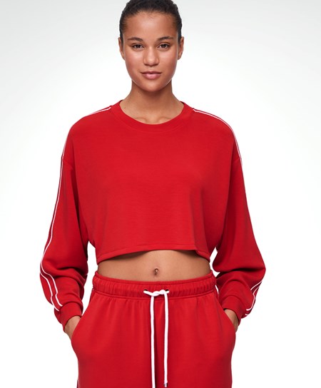 Oysho Csíkos Modal Crop Sweatshirt Piros | FDVERM-716