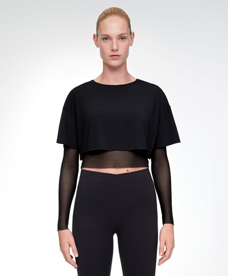 Oysho Double Mesh Top Fekete | OSGIXC-295