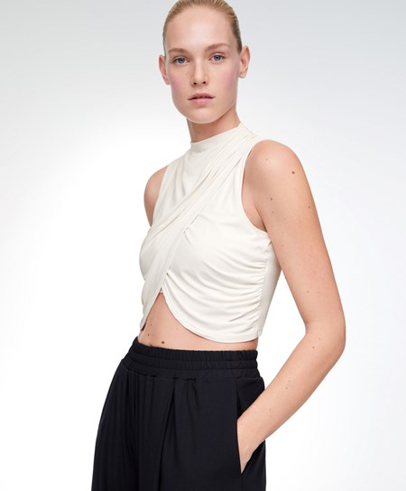 Oysho Draped Crop Top Cream-white | IXRHMP-834