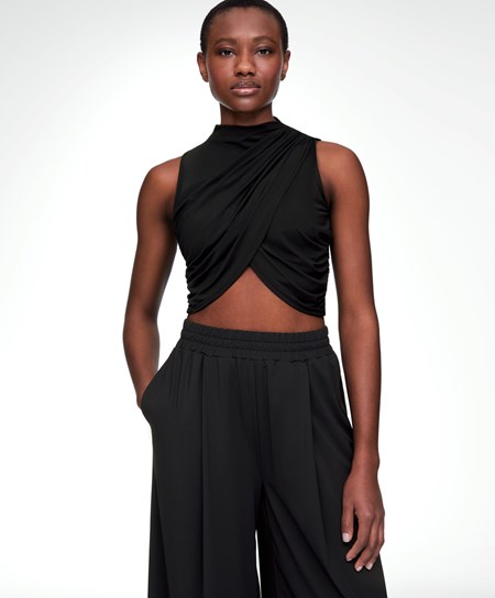 Oysho Draped Crop Top Fekete | ARIVLU-347