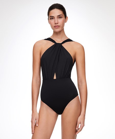 Oysho Draped Halter Swimsuit Fekete | VPGEFY-496