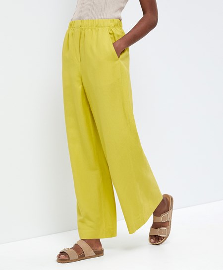 Oysho Egyenes Cut Linen Trousers Lime | GHJMTV-820